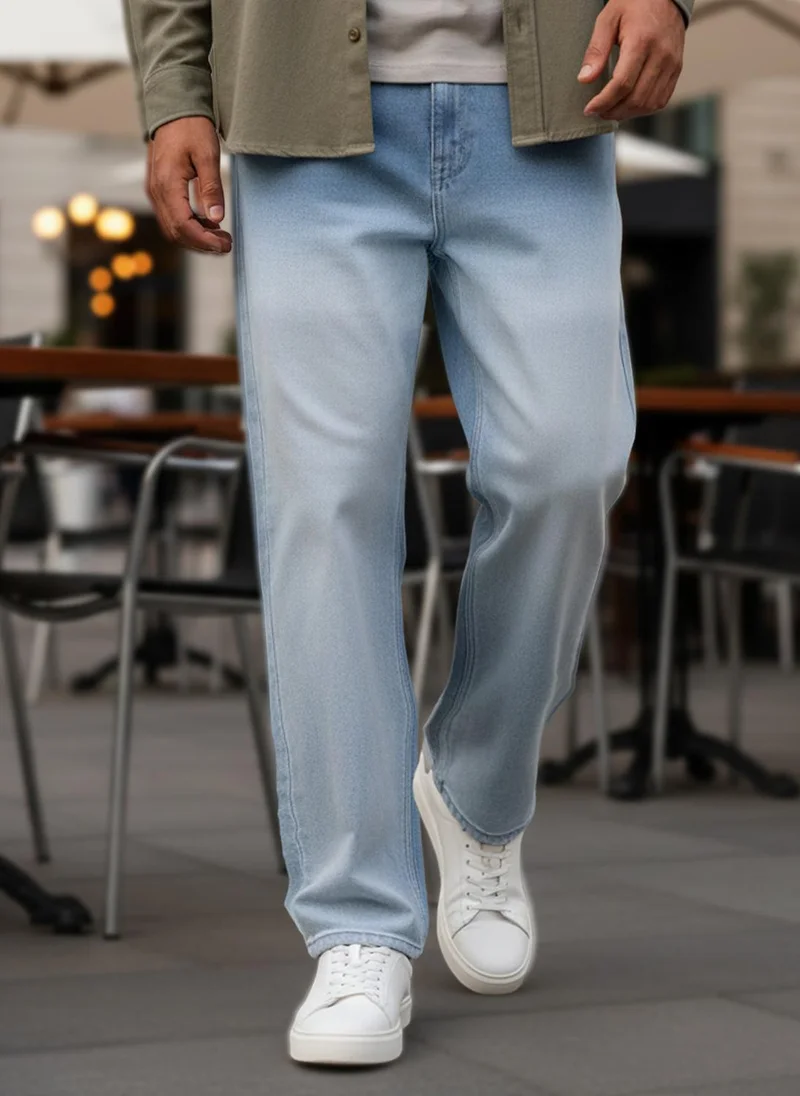 Urbano Fashion Men's Ice Blue Loose Baggy Fit Heavy Washed Faded Denim Jeans Non-Stretchable